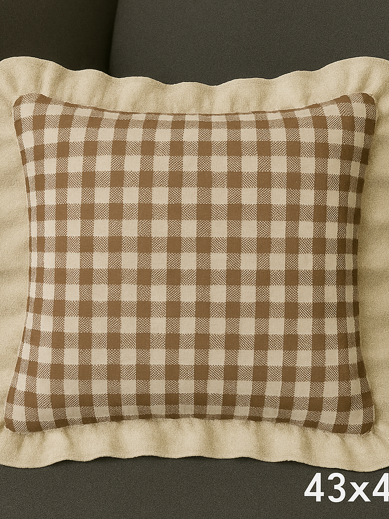 Renkli Pötikareli Kırlent Kılıfı 43x43 cm Kahve-Beyaz