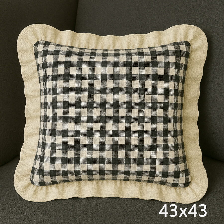 Renkli Pötikareli Kırlent Kılıfı 43x43 cm Siyah-Beyaz