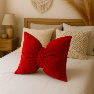 Fiyonk Kadife Doku Dolgulu Kelebek Yastık Kırmızı