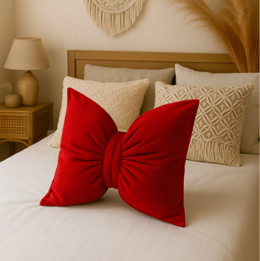 Fiyonk Kadife Doku Dolgulu Kelebek Yastık Kırmızı
