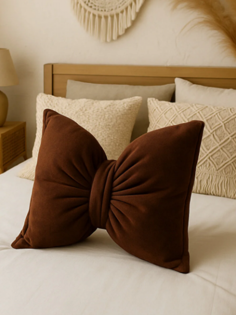 Fiyonk Kadife Doku Dolgulu Kelebek Yastık Kahverengi
