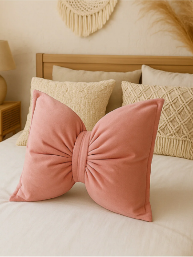 Fiyonk Kadife Doku Dolgulu Kelebek Yastık Pembe