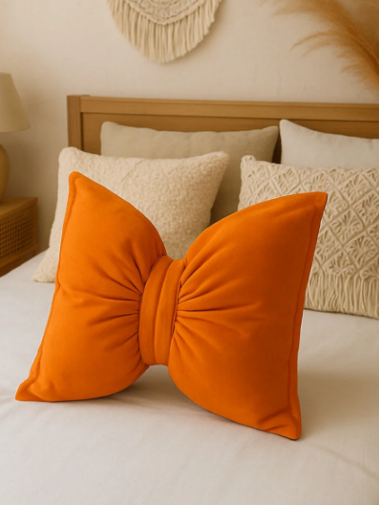 Fiyonk Kadife Doku Dolgulu Kelebek Yastık Turuncu