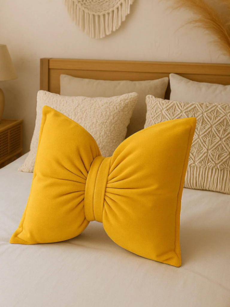 Fiyonk Kadife Doku Dolgulu Kelebek Yastık Sarı