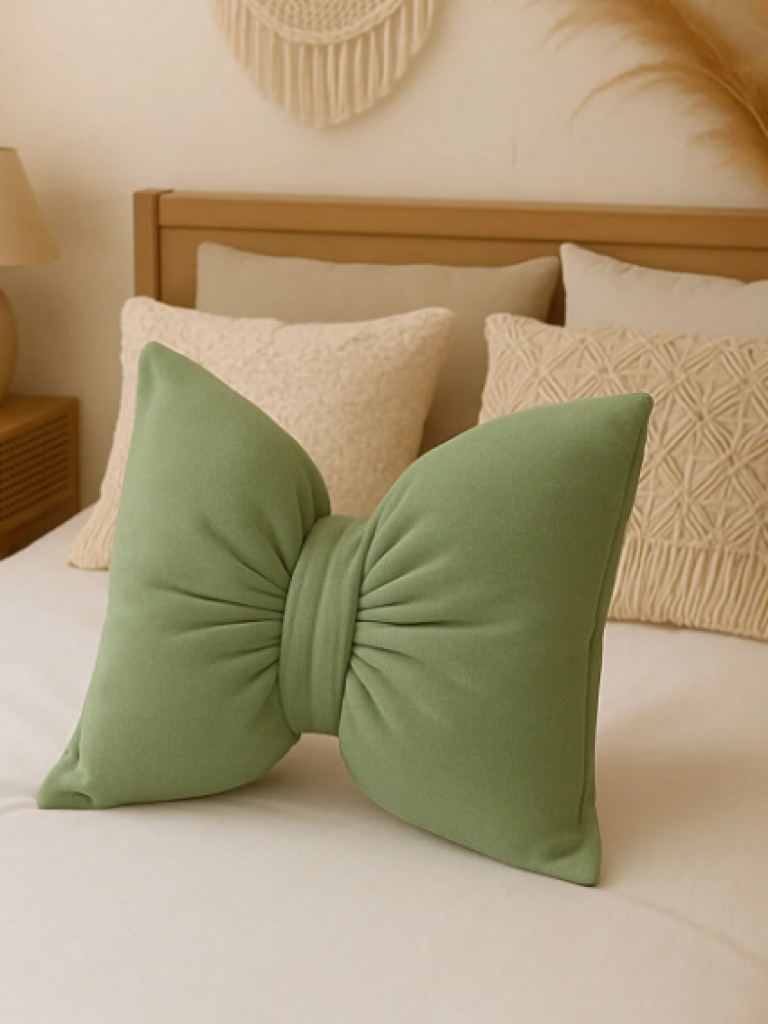 Fiyonk Kadife Doku Dolgulu Kelebek Yastık Çağla Yeşili