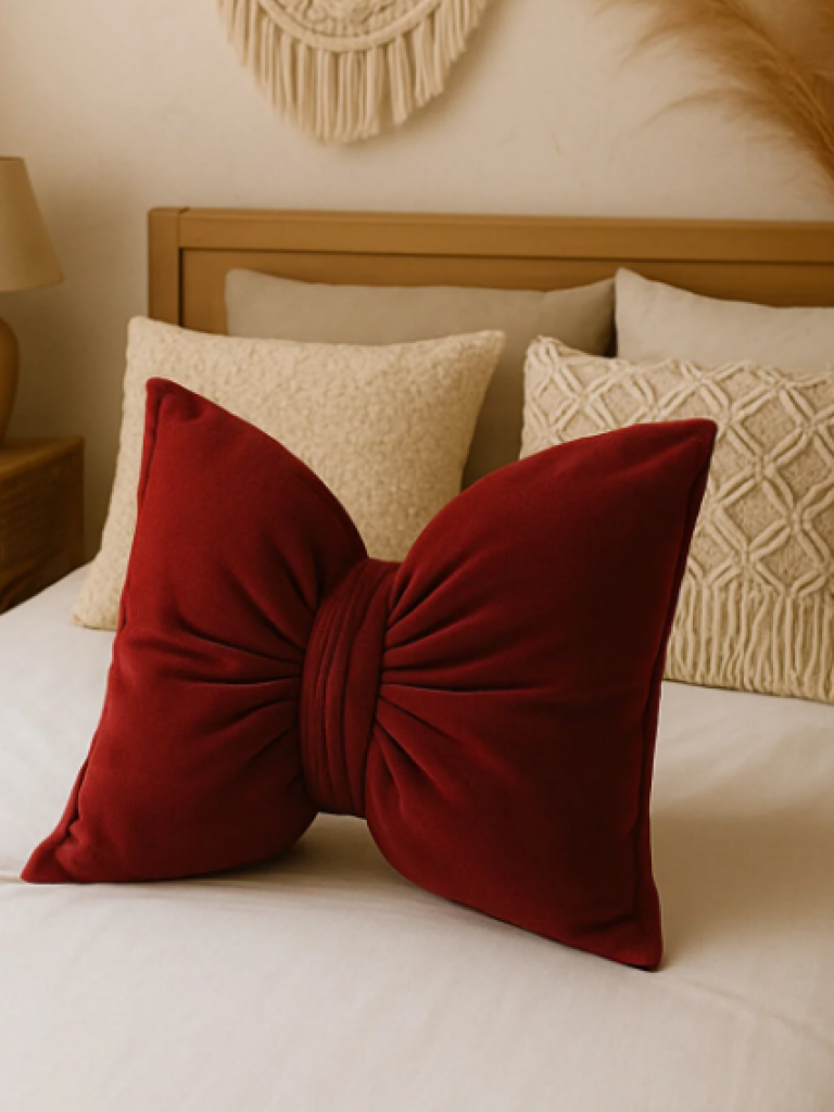 Fiyonk Kadife Doku Dolgulu Kelebek Yastık Kiremit