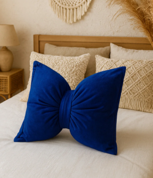 Fiyonk Kadife Doku Dolgulu Kelebek Yastık Saks Mavi