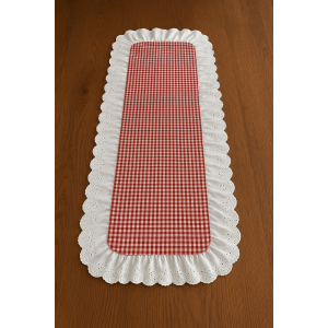 Fisto Detaylı Pötikareli Fırfırlı Runner Kırmızı-Beyaz 40x110 cm