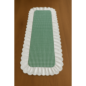 Fisto Detaylı Pötikareli Fırfırlı Runner Yeşil-Beyaz 40x110 cm