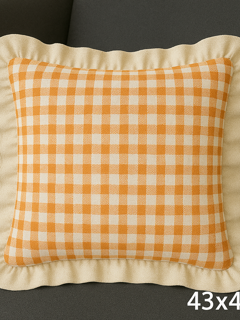 Renkli Pötikareli Kırlent Kılıfı 43x43 cm Turuncu-Beyaz