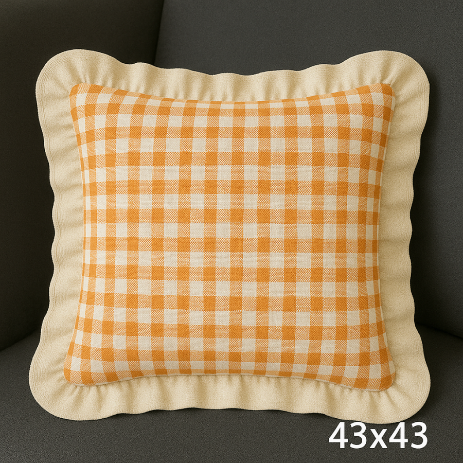 Renkli Pötikareli Kırlent Kılıfı 43x43 cm Turuncu-Beyaz