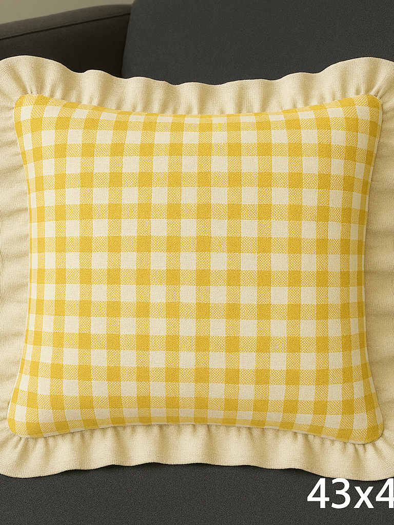 Renkli Pötikareli Kırlent Kılıfı 43x43 cm Sarı-Beyaz