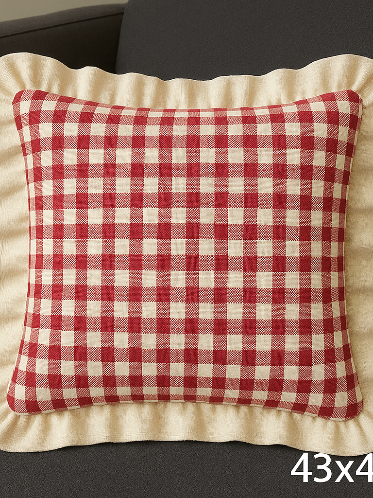 Renkli Pötikareli Kırlent Kılıfı 43x43 cm Kırmızı-Beyaz