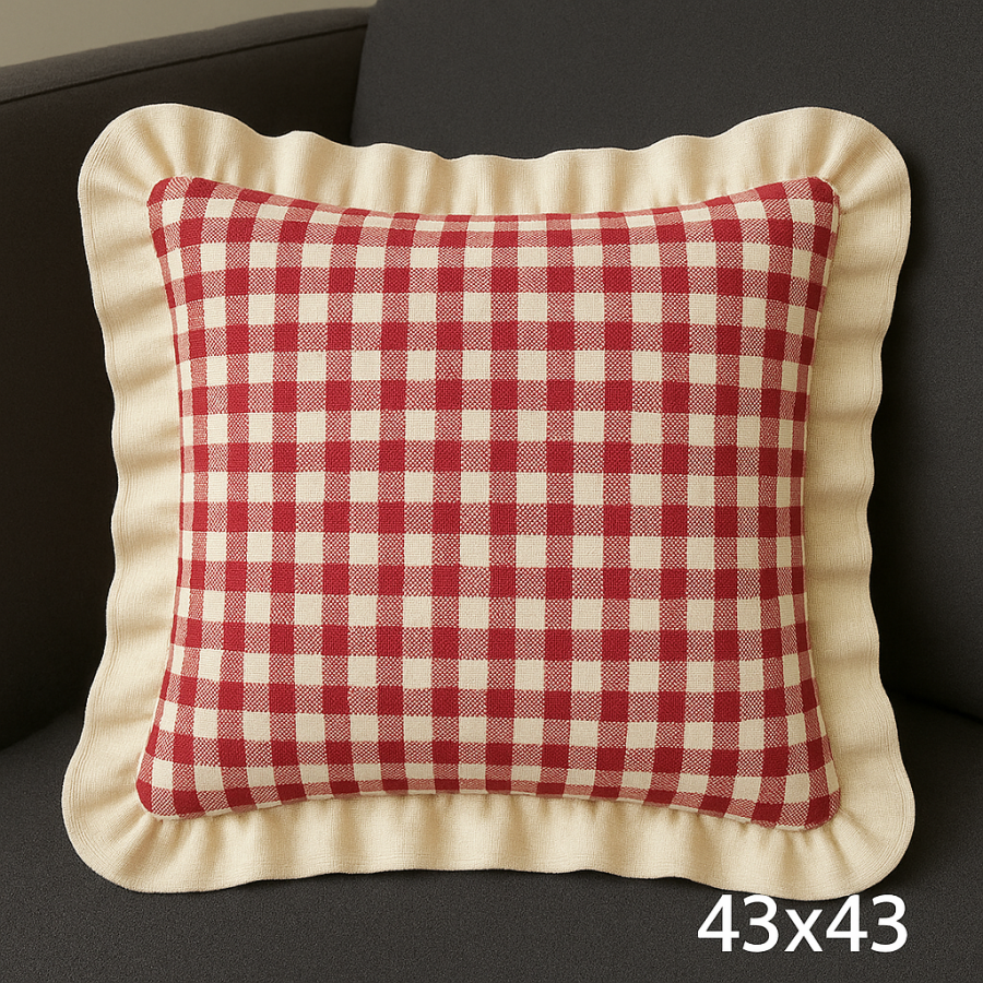 Renkli Pötikareli Kırlent Kılıfı 43x43 cm Kırmızı-Beyaz