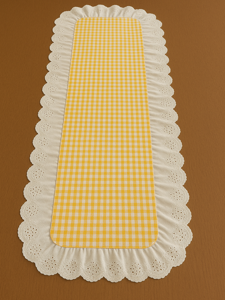 Fisto Detaylı Pötikareli Fırfırlı Runner Sarı-Beyaz 40x110 cm