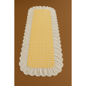Fisto Detaylı Pötikareli Fırfırlı Runner Sarı-Beyaz 40x110 cm