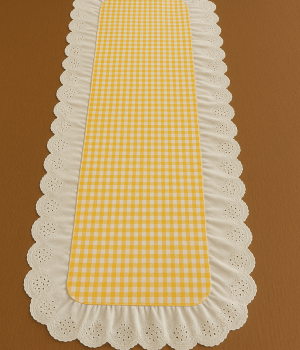 Fisto Detaylı Pötikareli Fırfırlı Runner Sarı-Beyaz 40x110 cm