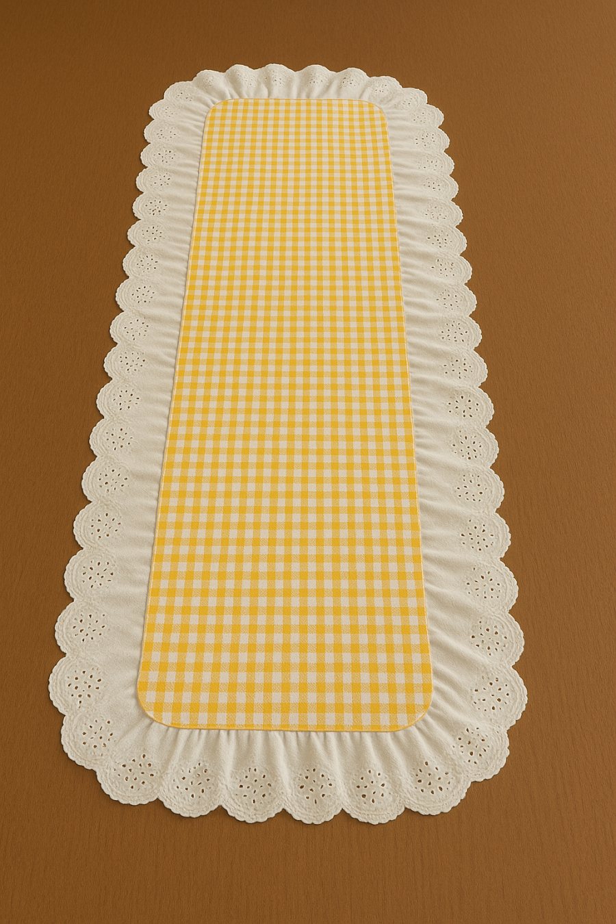 Fisto Detaylı Pötikareli Fırfırlı Runner Sarı-Beyaz 40x110 cm