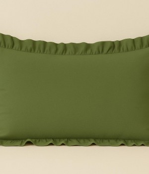 %100 Pamuk Fırfırlı Yastık Kılıfı 50X70 cm (1 Adet) HAKİ YEŞİLİ