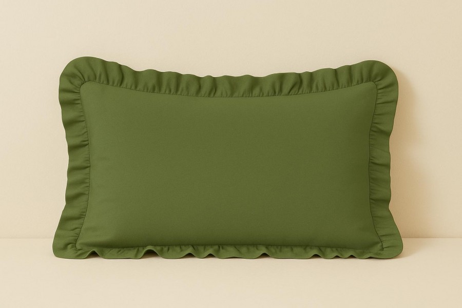 %100 Pamuk Fırfırlı Yastık Kılıfı 50X70 cm (1 Adet) HAKİ YEŞİLİ