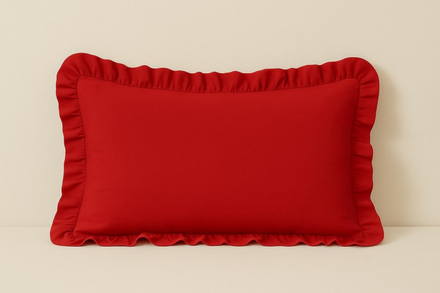 %100 Pamuk Fırfırlı Yastık Kılıfı 50X70 cm (1 Adet) KIRMIZI