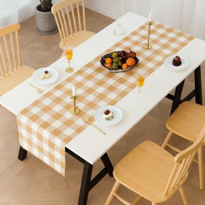 Renkli Büyük Pötikare Desenli Düz Runner 40x140 cm Kahve-Beyaz