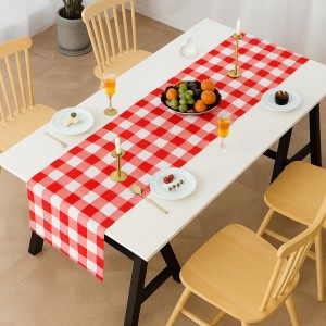 Renkli Büyük Pötikare Desenli Düz Runner 40x140 cm Kırmızı-Beyaz