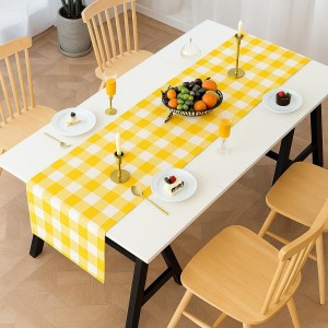 Renkli Büyük Pötikare Desenli Düz Runner 40x140 cm Sarı-Beyaz