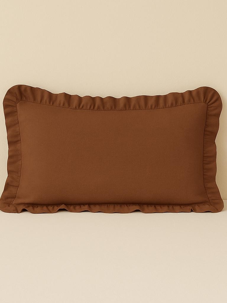 %100 Pamuk Fırfırlı Yastık Kılıfı 50X70 cm (1 Adet) KAHVERENGİ