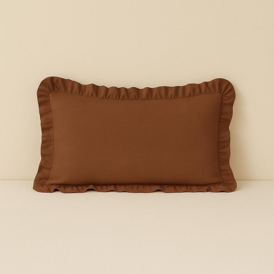 %100 Pamuk Fırfırlı Yastık Kılıfı 50X70 cm (1 Adet) KAHVERENGİ