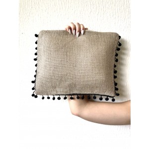 Ponponlu Jüt Clutch Çanta- Siyah