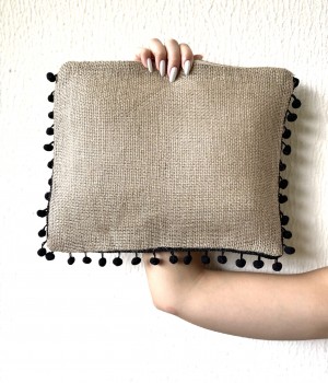 Ponponlu Jüt Clutch Çanta- Siyah