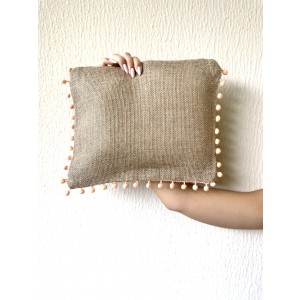 Ponponlu Jüt Clutch Çanta- Somon