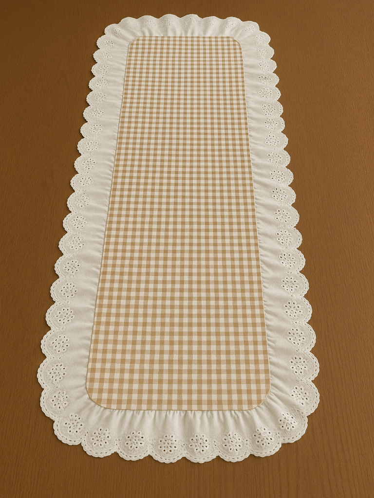 Fisto Detaylı Pötikareli Fırfırlı Runner Kahve-Beyaz 40x110 cm