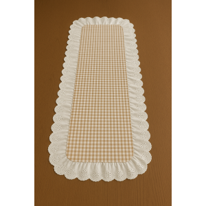 Fisto Detaylı Pötikareli Fırfırlı Runner Kahve-Beyaz 40x110 cm