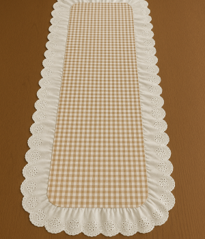 Fisto Detaylı Pötikareli Fırfırlı Runner Kahve-Beyaz 40x110 cm