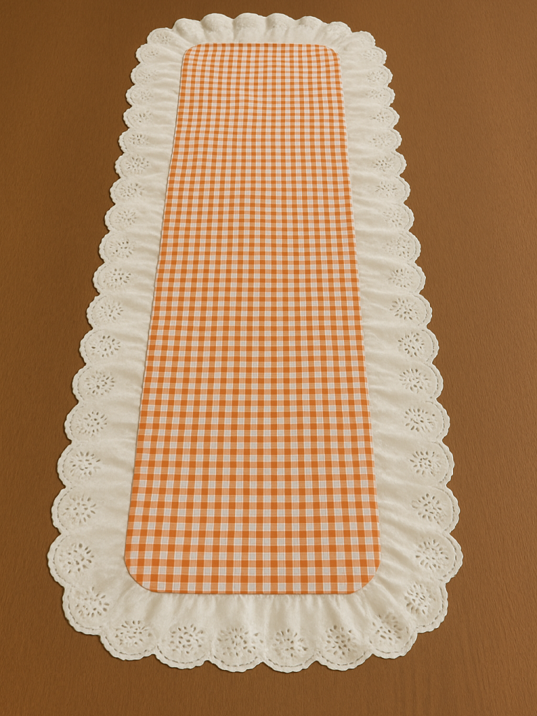 Fisto Detaylı Pötikareli Fırfırlı Runner Turuncu-Beyaz 40x110 cm