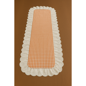 Fisto Detaylı Pötikareli Fırfırlı Runner Turuncu-Beyaz 40x110 cm
