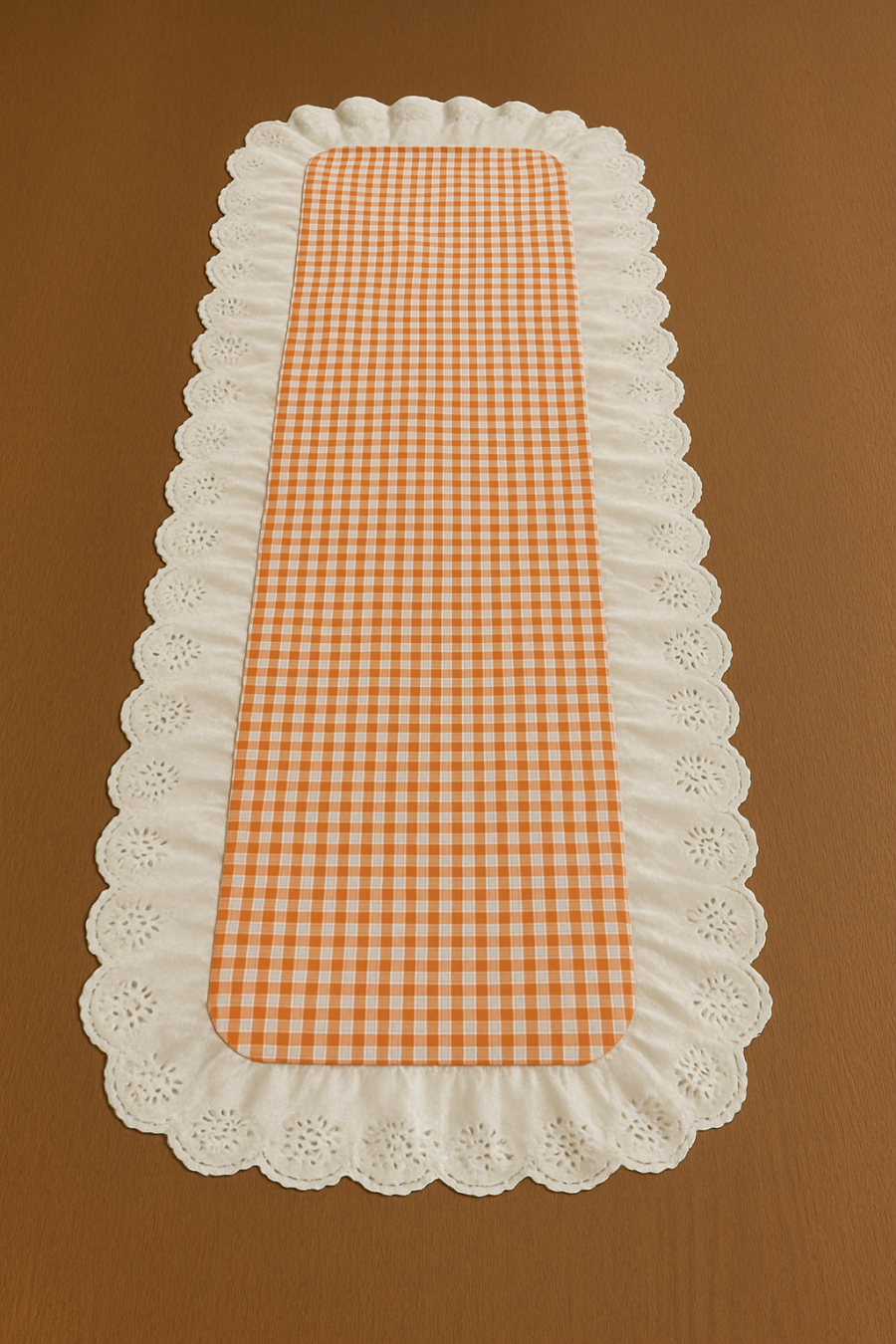 Fisto Detaylı Pötikareli Fırfırlı Runner Turuncu-Beyaz 40x110 cm